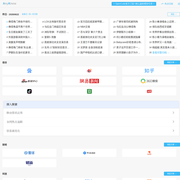 AnyKnew - 效率资讯 - 高效读资讯, 5分钟遍历全网热点